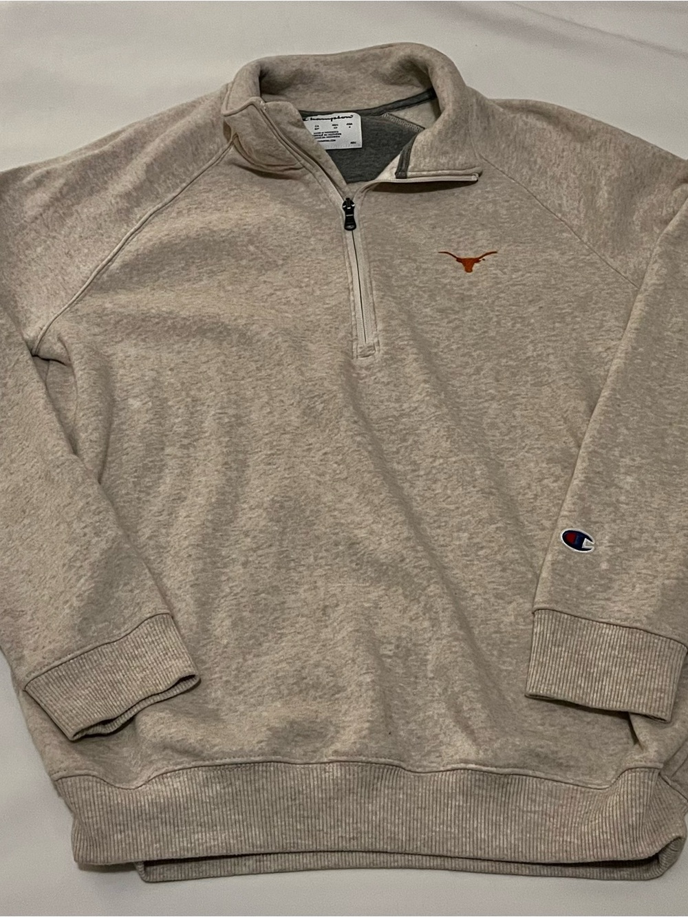 Champion Cream Quarter-Zip Pullover with Orange Longhorn Logo